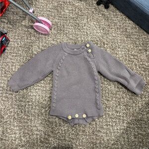 Gray Knit Baby Romper with Button Details